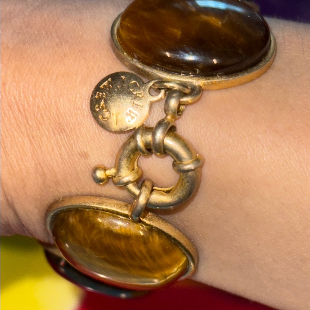 J. Crew Tiger Eye ‘Station’ Oval Elegant Gold Tone Bracelet